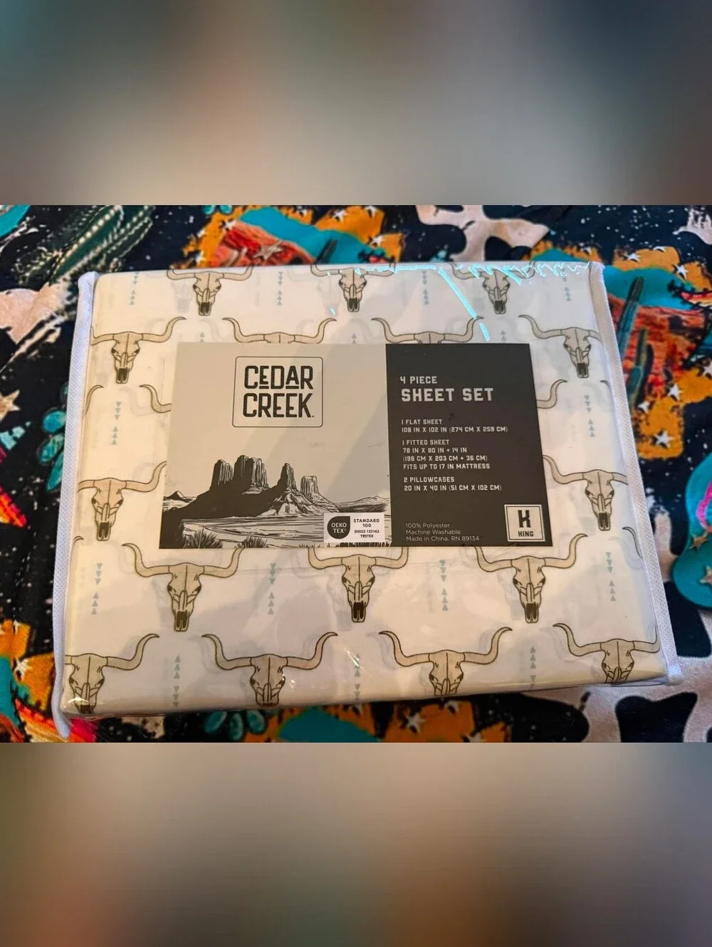 White Longhorn Print 4-Piece King Sheet Set Bedding